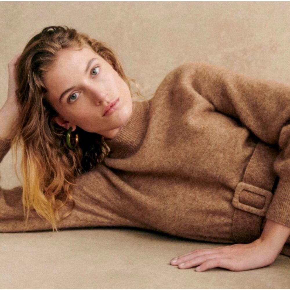 Sézane Enola Dress Light Camel Mohair Wool Belted Mini Dress M NWT - Picture 14 of 14